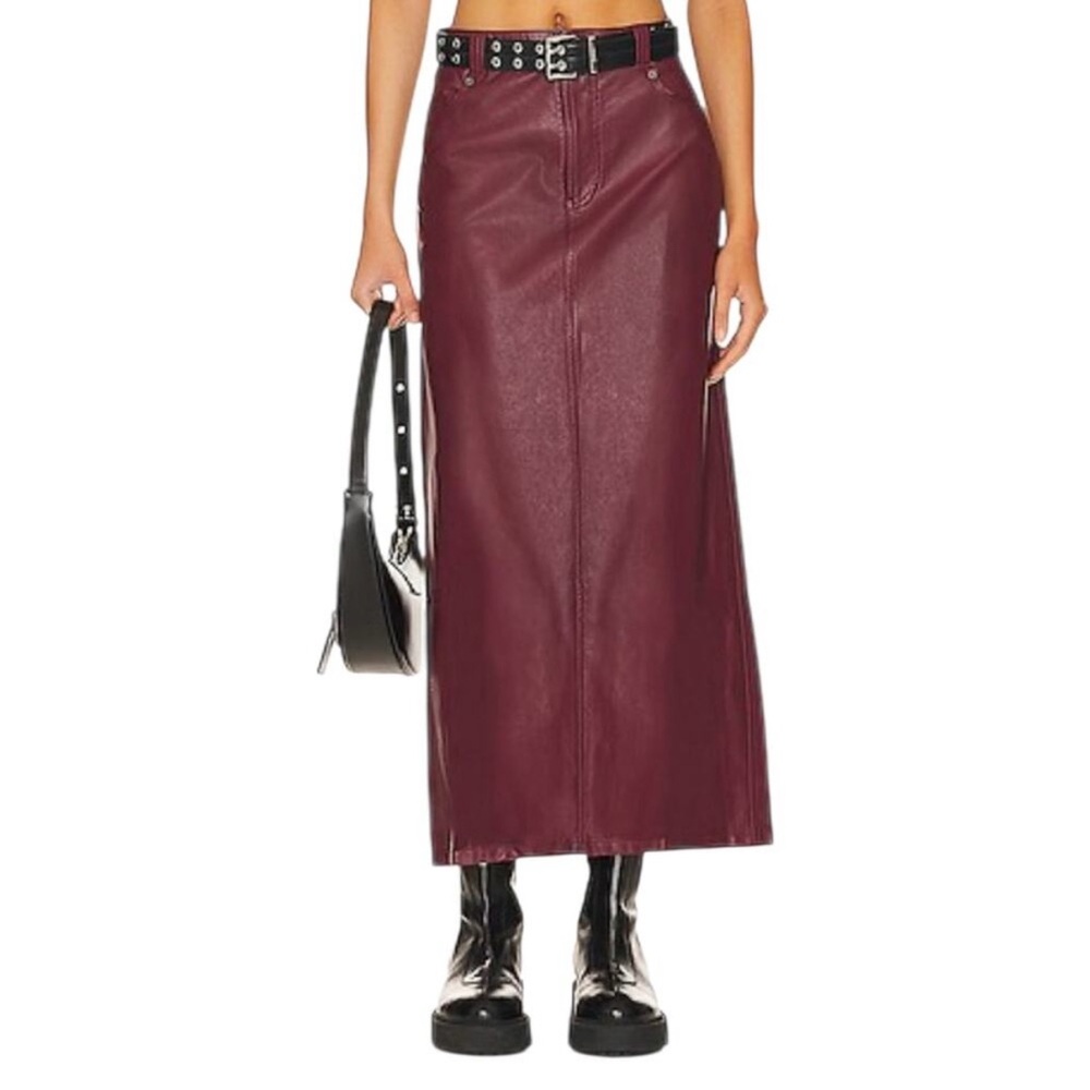 NWT Free People We The Free City Slicker Leather MIDI Maxi Skirt Size 2
